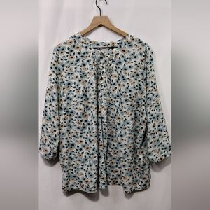 Croft & Barrow Floral Pintuck Long Sleeve Casual Top Womens 2X Blue Cottagecore